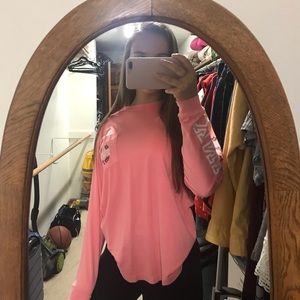 PINK- hot pink t-shirt w/ logo pocket and sleeve